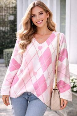 Nina argyle-neule pink